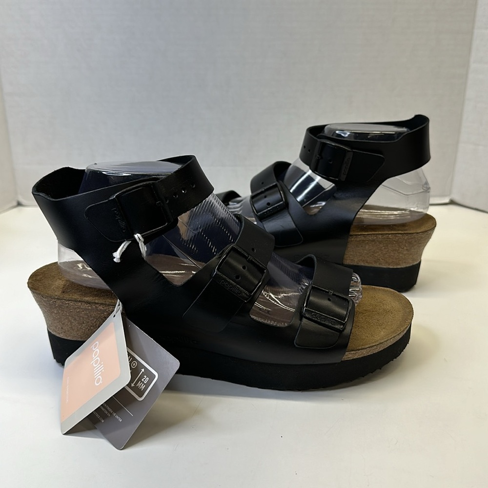 Papillio by Birkenstock Heeled Sandal 3 Straps Open Toe Black Leather New 41 10